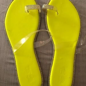 Yellow rhinestone flip flops size 11